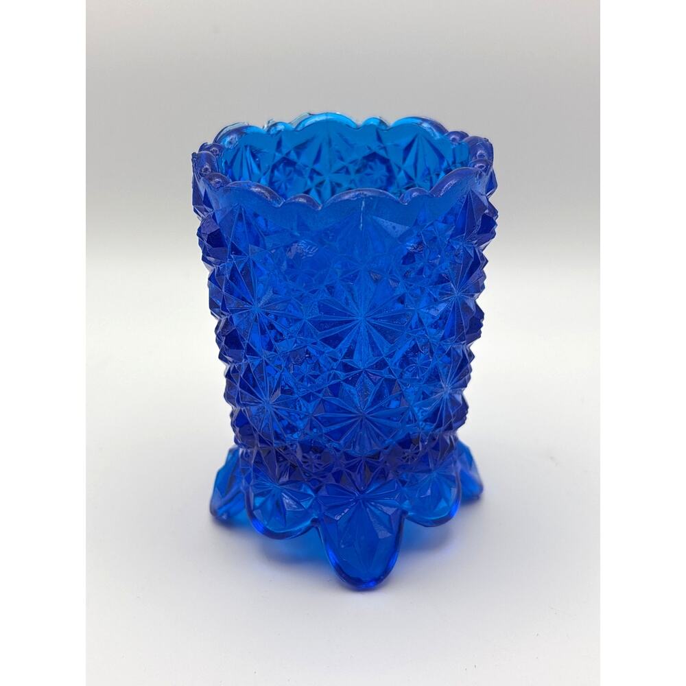 Vintage FENTON Blue Glass Daisy & Button Toothpick Holder Collectible Decor